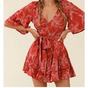 Princess Polly Red and White Floral Dress